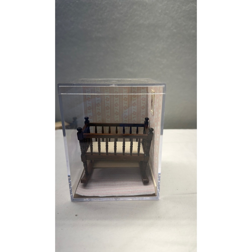 Vintage Miniature Wood Rocking Cradle Dollhouse Furniture 1:12 Scale Case S-14